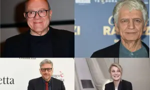 Quattro attori italiani famosi: Diego Abatantuono, Silvio Orlando, Sergio Castellitto e Margherita Buy sorridono alla telecamera.