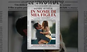Un padre abbraccia sua figlia con amore, "In nome di mia figlia" è il titolo del film.