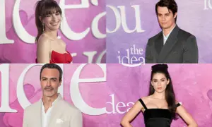 Il cast di "The Idea of You": Anne Hathaway, Nicholas Galitzine, Reid Scott e Ella Hunt sorridono sul red carpet.