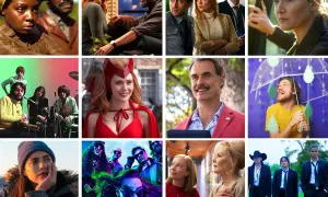 Collage di scene da migliori serie tv: The Beatles, WandaVision, Succession, The White Lotus, Only Murders in the Building, Yellowjackets, The Bear, Heartstopper.