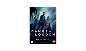 Il poster di "Gangs of London" Stagione 3 mostra un gruppo di personaggi minacciosi sotto la pioggia, pronti a combattere per il potere.