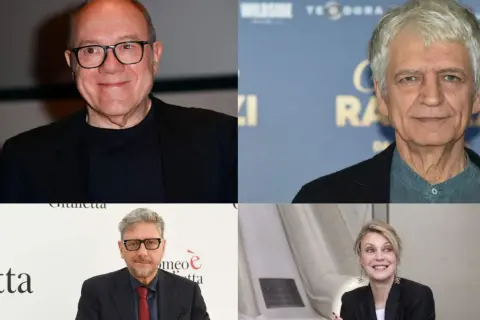Quattro attori italiani famosi: Diego Abatantuono, Silvio Orlando, Sergio Castellitto e Margherita Buy sorridono alla telecamera.