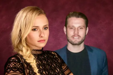 Hayden Panettiere oggi, con un uomo sullo sfondo. Lei indossa un abito di pizzo nero.