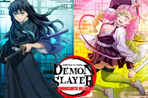 Muichiro Tokito e Mitsuri Kanroji, protagonisti di Demon Slayer stagione 3, pronti all'azione.
