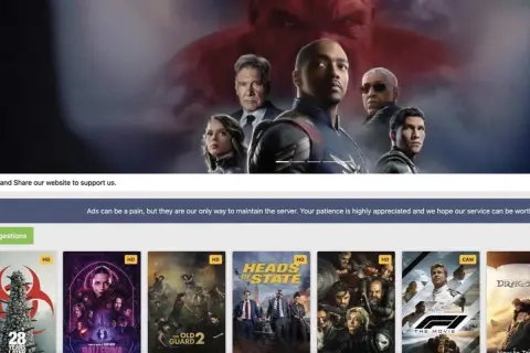 Un sito web offre una vasta selezione di film per tutti i gusti, con anteprime di titoli come "The Old Guard 2" e "Heads of State".