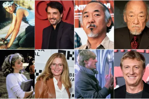 Il cast di Karate Kid III - La sfida finale: Ralph Macchio, William Zabka, Elisabeth Shue, Pat Morita e Martin Kove.