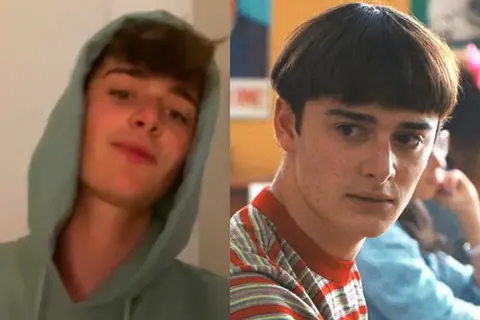Noah Schnapp, con felpa e poi in versione Stranger Things. Si parla del suo fidanzato.