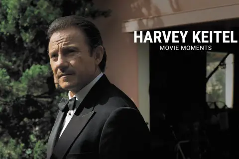 Harvey Keitel in un elegante smoking, con un'espressione intensa, pronto per un altro dei suoi indimenticabili film.