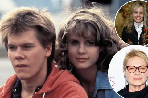 Il cast di Footloose: Kevin Bacon e Lori Singer da giovani, e le attrici Sarah Jessica Parker e Dianne Wiest in foto separate.