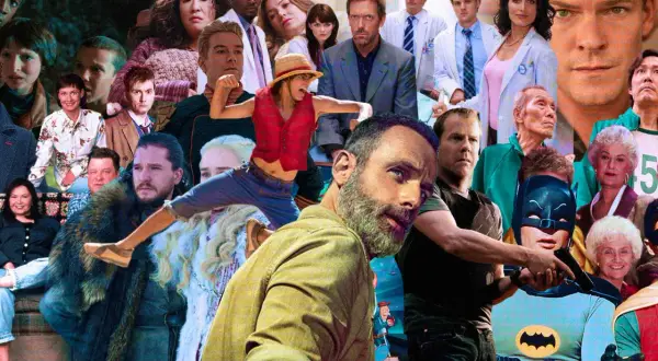 Collage di personaggi iconici di serie tv anni 2000: da House a Game of Thrones, passando per The Walking Dead e Batman.