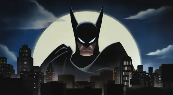 Il **batman caped crusader** veglia sulla città sotto una luna piena, con occhi luminosi che scrutano l'oscurità.