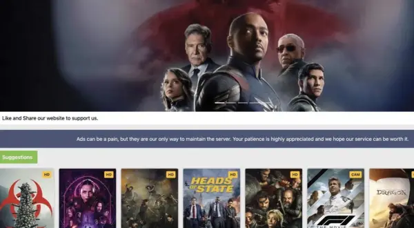 Un sito web offre una vasta selezione di film per tutti i gusti, con anteprime di titoli come "The Old Guard 2" e "Heads of State".