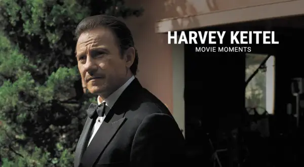 Harvey Keitel in un elegante smoking, con un'espressione intensa, pronto per un altro dei suoi indimenticabili film.