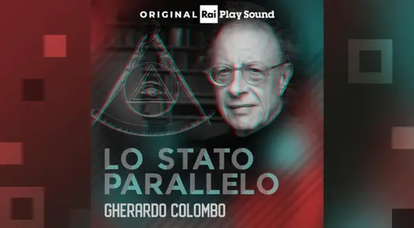 Gherardo Colombo discute "Lo Stato Parallelo" con un occhio onniveggente e simboli massonici.
