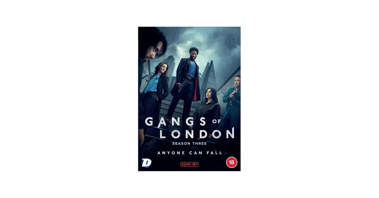 Il poster di "Gangs of London" Stagione 3 mostra un gruppo di personaggi minacciosi sotto la pioggia, pronti a combattere per il potere.