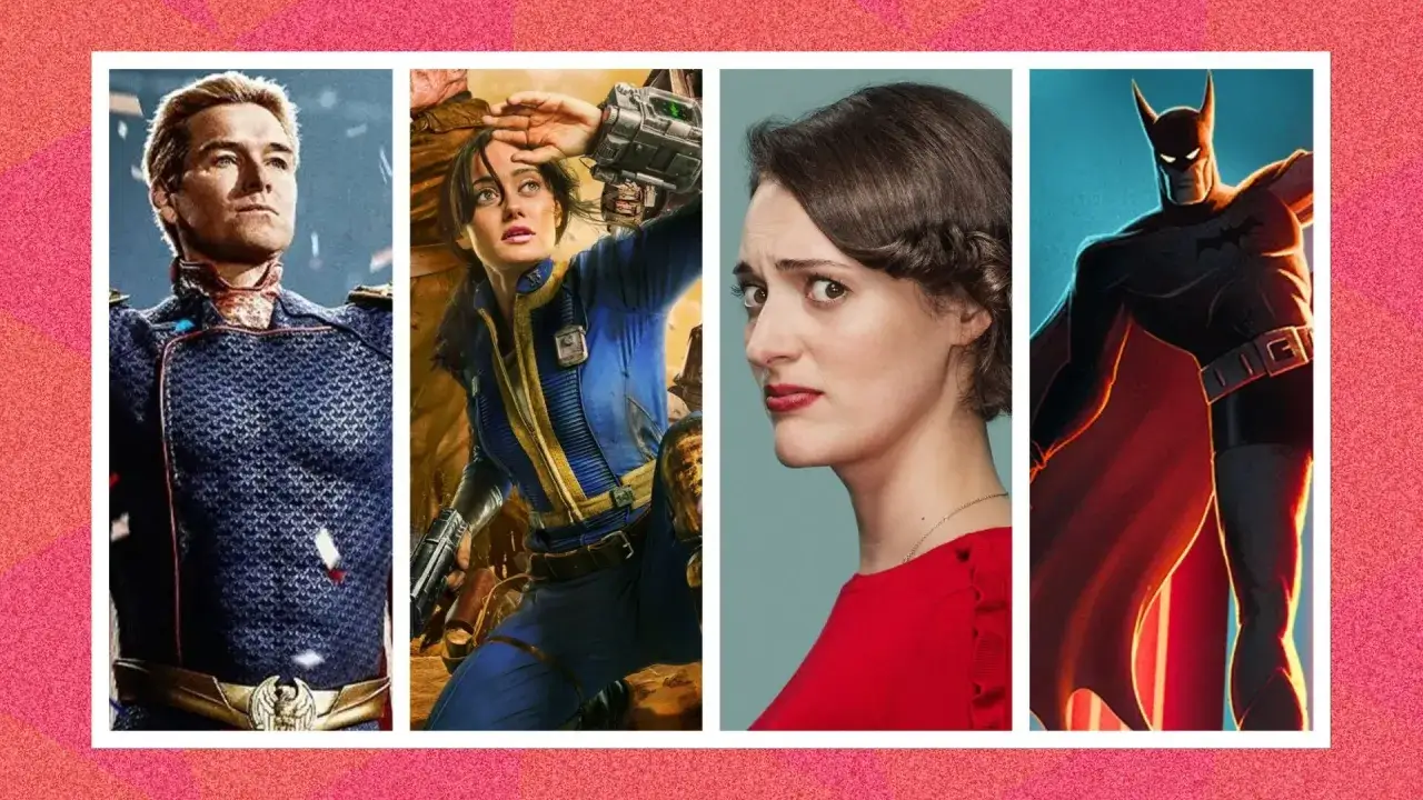 I quattro volti delle migliori serie tv: un supereroe, un'avventuriera, una donna con espressione ironica e Batman.