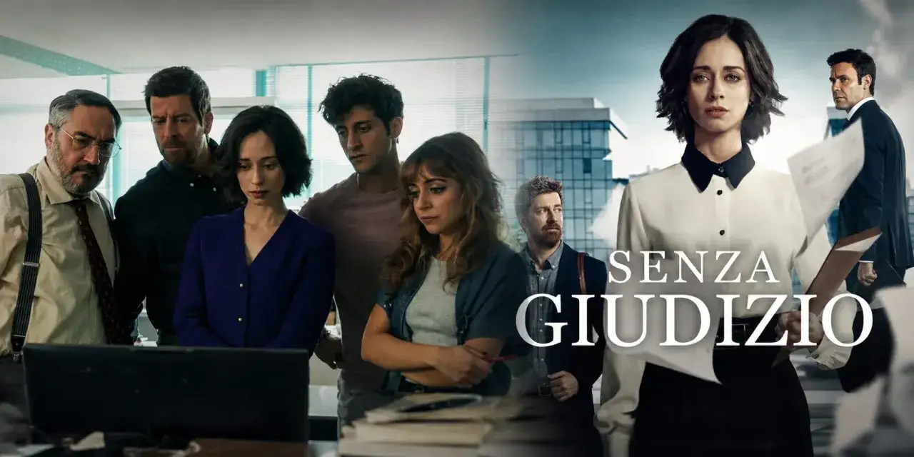 Un gruppo di persone osserva uno schermo, mentre in primo piano il titolo 