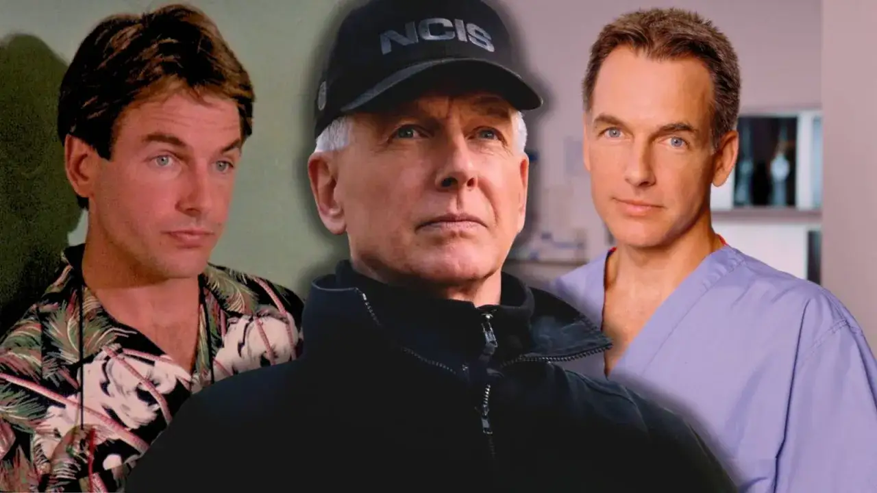 Mark Harmon in diversi ruoli: giovane in camicia hawaiana, con cappellino NCIS e in camice da medico.