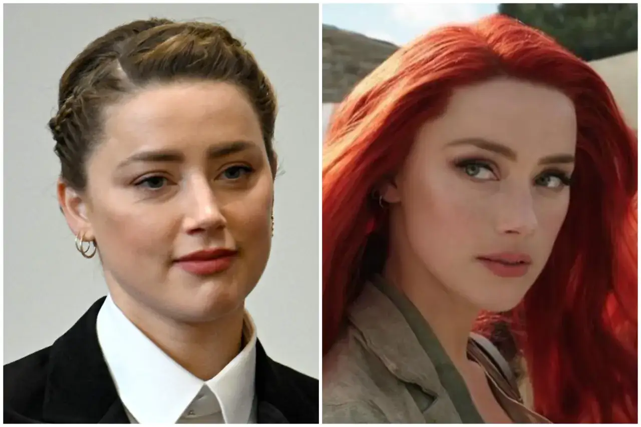 Amber Heard in due ruoli: una con capelli raccolti e abito elegante, l'altra con capelli rossi fiammeggianti, un look iconico dei suoi film.