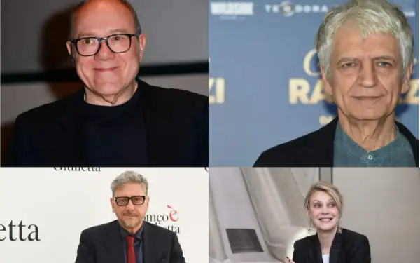 Quattro attori italiani famosi: Diego Abatantuono, Silvio Orlando, Sergio Castellitto e Margherita Buy sorridono alla telecamera.