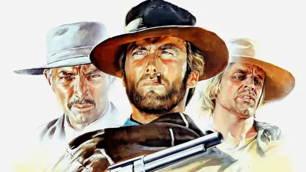 Il cast di Per qualche dollaro in più: Clint Eastwood, Lee Van Cleef e Eli Wallach, tre pistoleri pronti a tutto nel selvaggio West.
