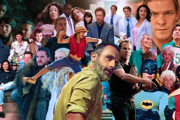 Collage di personaggi iconici di serie tv anni 2000: da House a Game of Thrones, passando per The Walking Dead e Batman.