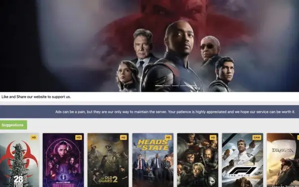 Un sito web offre una vasta selezione di film per tutti i gusti, con anteprime di titoli come "The Old Guard 2" e "Heads of State".