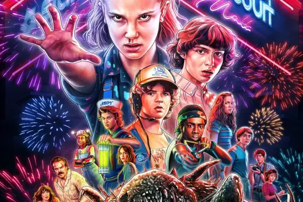Undici e i suoi amici affrontano un nuovo orrore in Stranger Things 3, con fuochi d'artificio e un mostro minaccioso.