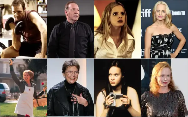 Il cast di American Beauty: Kevin Spacey, Mena Suvari, Annette Bening, Thora Birch, Wes Bentley, Allison Janney, Chris Cooper e Peter Gallagher.