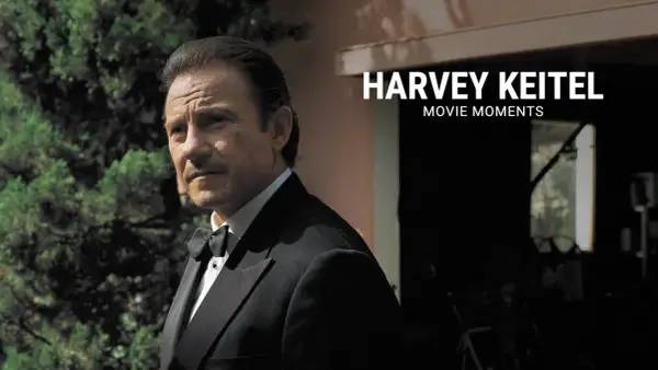 Harvey Keitel in un elegante smoking, con un'espressione intensa, pronto per un altro dei suoi indimenticabili film.